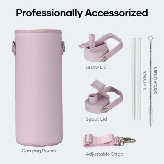 Buzio Duet Series Water Bottle with 2 Lids and Sleeve 1.2L - Purple